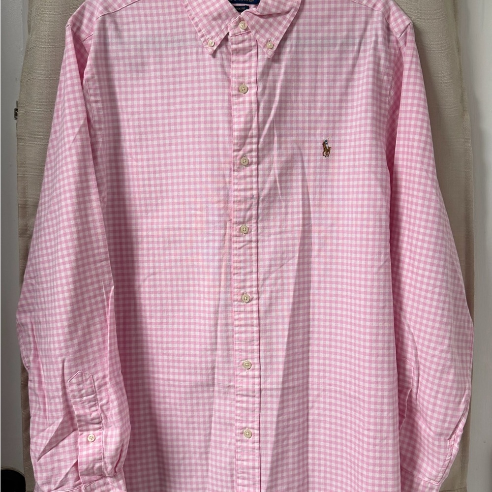 Polo Ralph Lauren Men’s Classic Oxford Shirt, Size XL, Gingham Pink